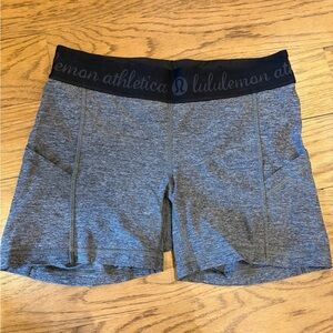 lululemon athletica Gray Bike Shorts with Black Logo Waistband